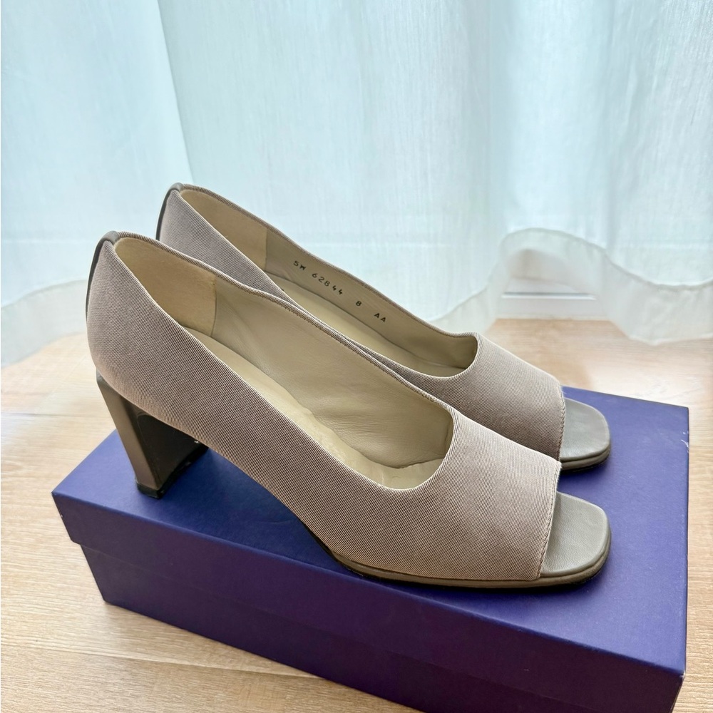 Stuart Weitzman Taupe Peep-Toe Heels
